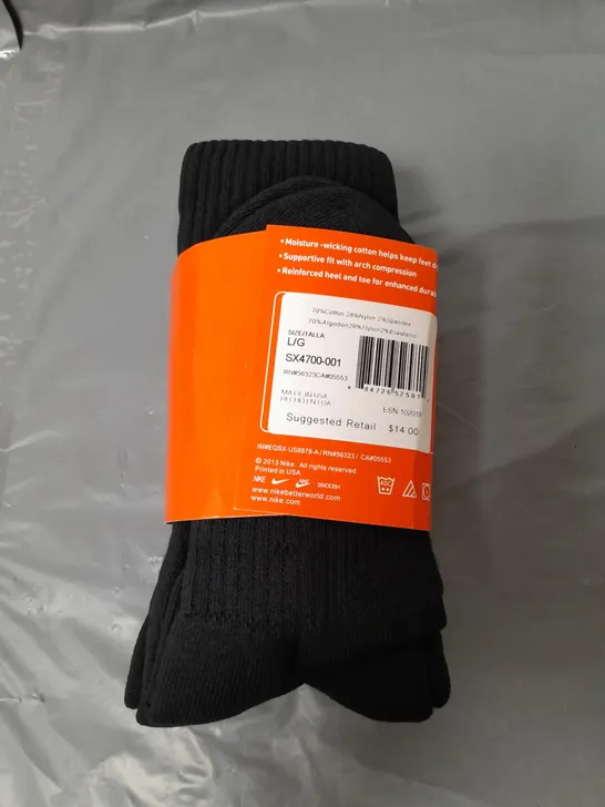 NIKE PERFORMANCE COTTON BLACK SOCKS X 3 PAIRS SIZE L