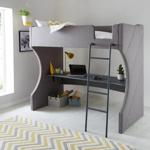 BOXED MAXENCE HIGH SLEEPER BED + DESK - GREY (1 BOX OF 4 ONLY)