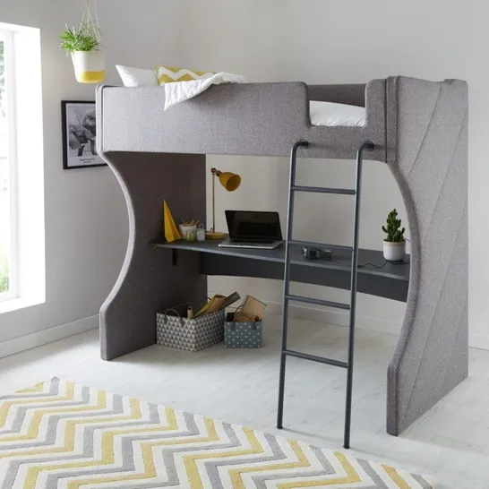 BOXED MAXENCE HIGH SLEEPER BED + DESK - GREY (4 BOXES)