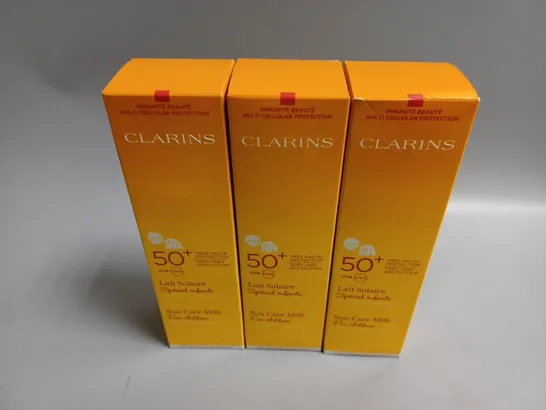 3 BOXED CLARINS 50+ SUN CARE MILK (3 x 150ml)