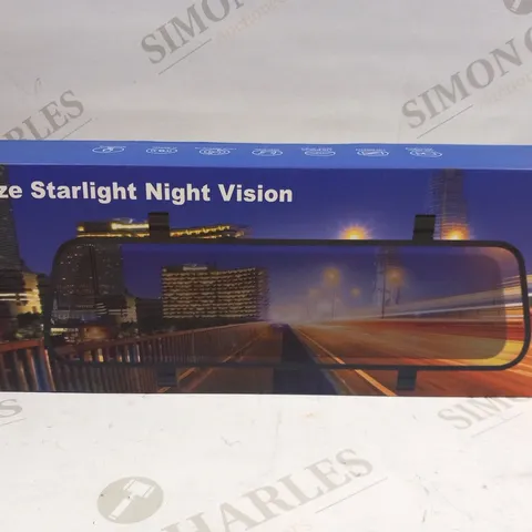 BOXED FULL SIZE STARLIGHT NIGHT VISION REARVIEW MIRROR DUAL CHANNEL RECORDER 