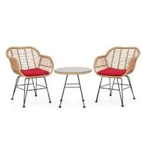 BOXED COSTWAY 3 PIECE PATIO RATTAN SET WITH 2 CUSHIONED CHAIRS AND TEMPERED GLASS TABLE - RED