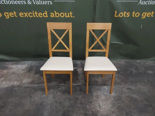 SET OF 2 KENDAL OAK DINING CHAIRS WITH IVORY SEAT PADS