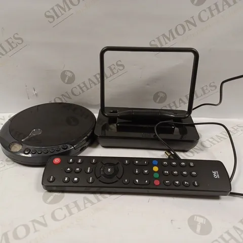 LOT OF APPROXIMATELY 24 ASSORTED ELECTRICALS TO INCLUDE PERSONAL CD PLAYER, ONE FOR ALL UNIVERSAL REMOTE, ONE FOR ALL SV9015 HDTV INDOOR ARIEL ANTENNA, ETC