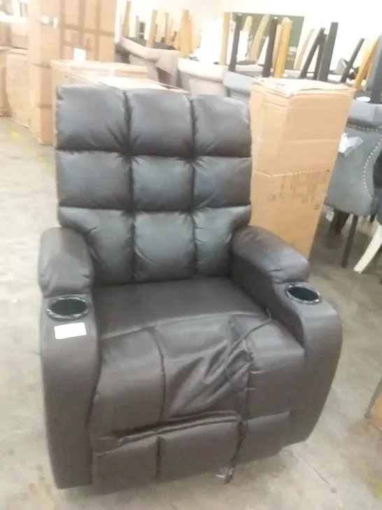 DESIGNER BROWN FAUX LEATHER MANUALLY RECLINING ARMCHAIR