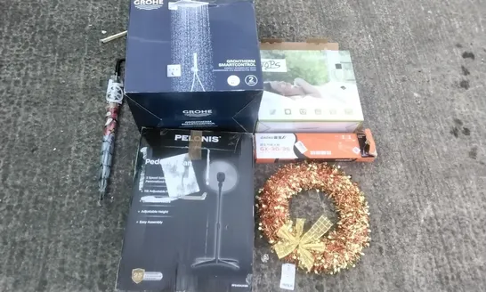 PALLET OF ASSORTED ITEMS INCLUDING SPIDERMAN UMBRELLA, GROHE SHOWER, CHRISTMAS WREATH, PELONIS PEDESTAL FAN, TOPS HEATED COVER, LIQUEFIED GAS BLOWTORCH