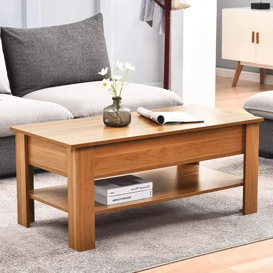 BOXED KHYLIE 100CM LIFT UP COFFEE TABLE WITH STORAGE - COLOUR: BEECH (1 BOX)