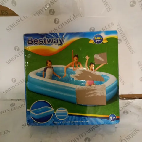 BOXED BESTWAY BLUE RECTANGULAR POOL - 2.62M X 1.75M X 51CM