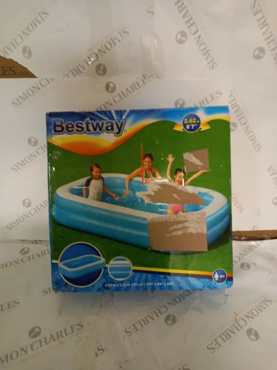 BOXED BESTWAY BLUE RECTANGULAR POOL - 2.62M X 1.75M X 51CM