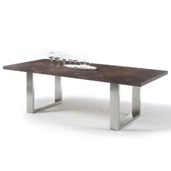 BRAND NEW BOXED STONE DINING TABLE EXTRA LARGE IN RUST AND STAINLESS STEEL LEGS 260×76×100CM (2 BOXES)