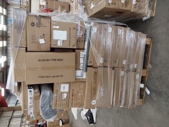 PALLET OF ASSORTED PRODUCTS INCLUDING LARGE NUMBER OF TOILET SEATS, BISTRO SET, RETRACTABLE HOSE PIPE, LED ROPE LIGHT