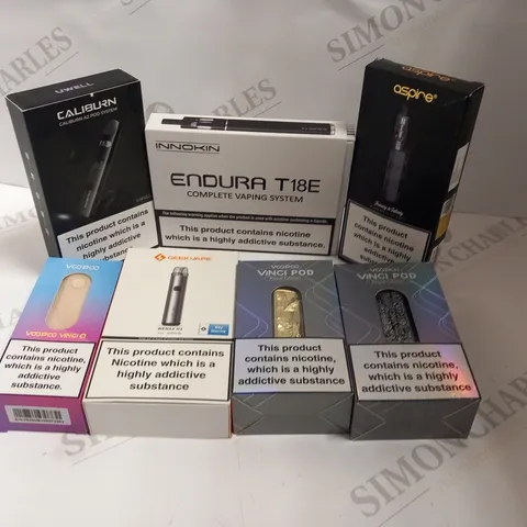 APPROXIMATELY 30 ASSORTED E-CIGARETTES AND E-CIGARETTE PARAPHERNALIA TO INCLUDE; CALIBURN, INNOKIN, GEEK VAPE AND VOOPOO