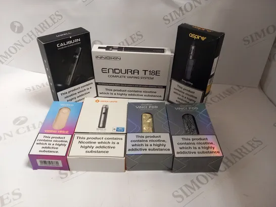 APPROXIMATELY 30 ASSORTED E-CIGARETTES AND E-CIGARETTE PARAPHERNALIA TO INCLUDE; CALIBURN, INNOKIN, GEEK VAPE AND VOOPOO