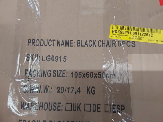 BOXED SET OF 6 GARDEN/PATIO DINING TABLE CHAIRS - BLACK (1 BOX)