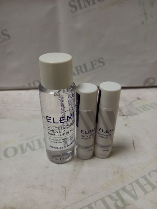 LOT OF 3 ELEMIS PRODUCTS TO INCLUDE WHITE FLOWERS MAKEUP REMOVER & MINTY MOISTURE LIP BALM 