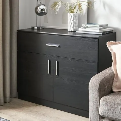 EVERYDAY PANAMA 2 DOOR, 1 DRAWER COMPACT SIDEBOARD - BLACK - FSC® CERTIFIED - COLLECTION ONLY