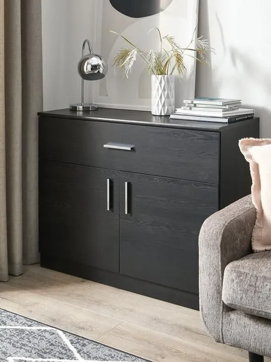 EVERYDAY PANAMA 2 DOOR, 1 DRAWER COMPACT SIDEBOARD - BLACK - FSC® CERTIFIED - COLLECTION ONLY