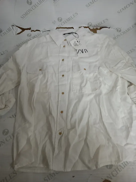 ZARA WHITE LINEN OVERSHIRT - EUR XL