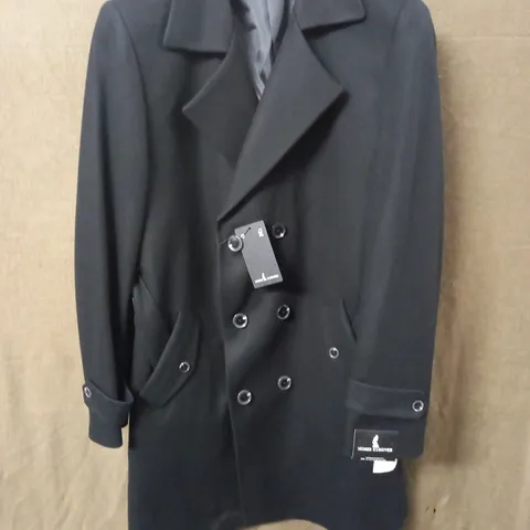 BRAND NEW MOSES KUSHNER 100% WOOL BUTTON FRONT JACKET WITH POCKET DETAIL AND BELT IN BLACK - 2XL