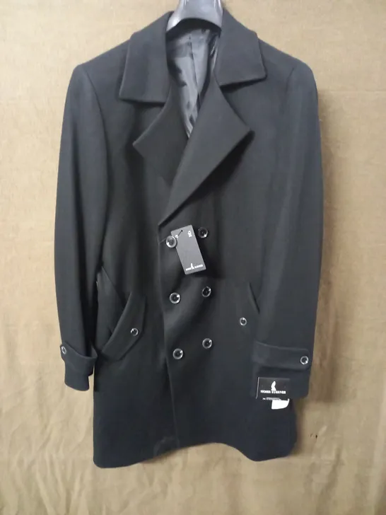 BRAND NEW MOSES KUSHNER 100% WOOL BUTTON FRONT JACKET WITH POCKET DETAIL AND BELT IN BLACK - 2XL