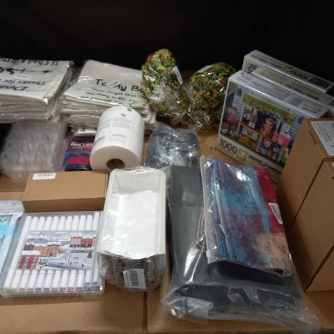 LOT OF ASSORTED HOUSEHOLD ITEMS TO INCLUDE SEALED JIGSAW PUZZLES, SEED PROPAGATORS, BOYFRIEND CUSHION CUSHIONS AND BAKING CASES