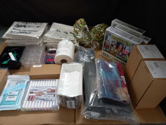 LOT OF ASSORTED HOUSEHOLD ITEMS TO INCLUDE SEALED JIGSAW PUZZLES, SEED PROPAGATORS, BOYFRIEND CUSHION CUSHIONS AND BAKING CASES