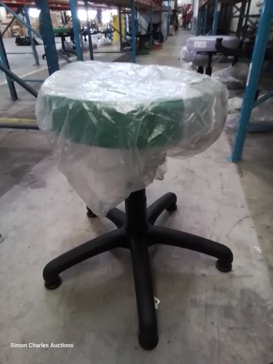 SIX HEIGHT ADJUSTABLE EXAMINATION STOOLS GREEN PU SEAT PADS