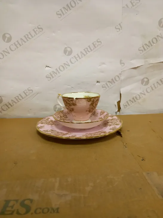 ROYAL ALBERT 100 YEARS 40017590 1960 GOLDEN ROSE TEACUP, SAUCER, PLATE 20CM, 3 PIECE, BONE CHINAECE SET, PINK, CHINA