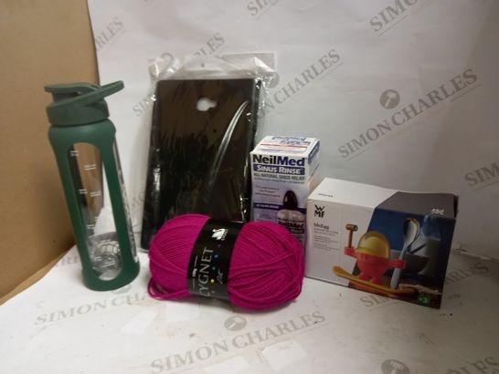 LOT OF APPROXIMATELY 20 ASSORTED HOUSEHOLD ITEMS, TO INCLUDE INDI SHAKER BOTTLE, MCEGG CUP, TABLET CASE, ETC