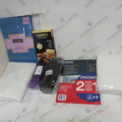 LOT OF APROXIMATELY 15 ASSORTED HOUSEHOLD ITEMS TO INCLUDE CRIMPITS, WATER BOTTLES AND EPSON PHOTO PAPER