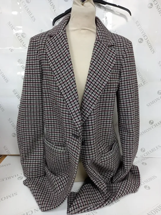 F&F CHECKERED BLAZER IN RED, BLACK AND SILVER - UK 12