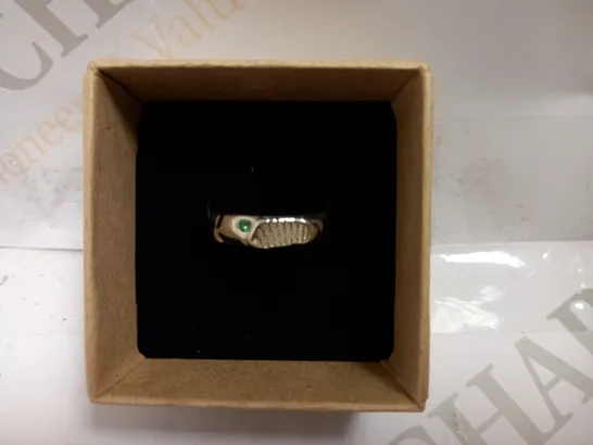 BOXED SILVER RING WITH GREEN STONE