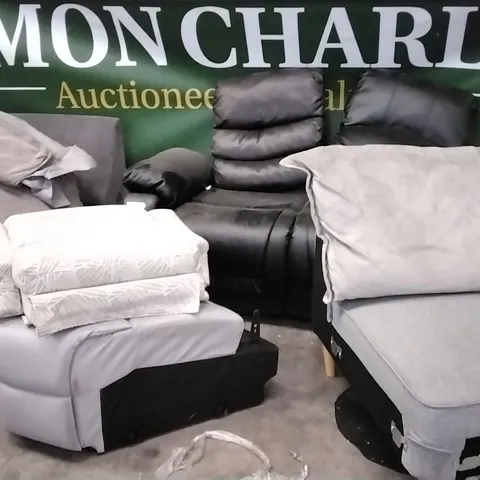 ASSORTED SECTIONS, BASES & BACKS, INCLUDING TWO SEATER MANUAL RECLINING BLACK FAUX LEATHER, 3 × CORNER SECTIONS & 2 BACK SECTIONS 