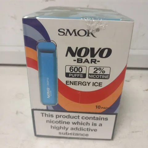 BRAND NEW BOXED AND SEALED SMOK NOVO BAR ENERGY ICE 600 PUFFS DISPOSABLE VAPE PACK OF 10