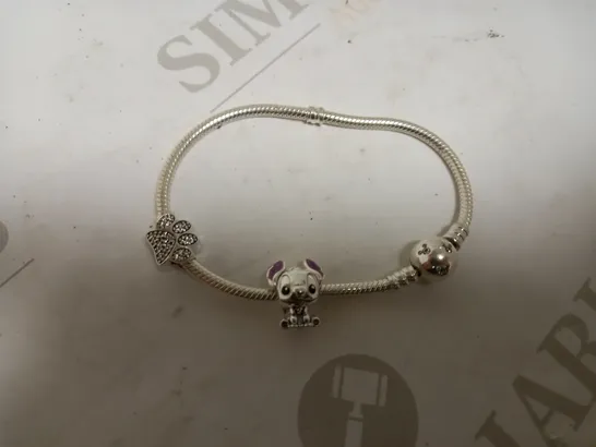 PANDORA MICKEY MOUSE BRACELET WITH STITCH CHARM + PAW PRINT CHARM