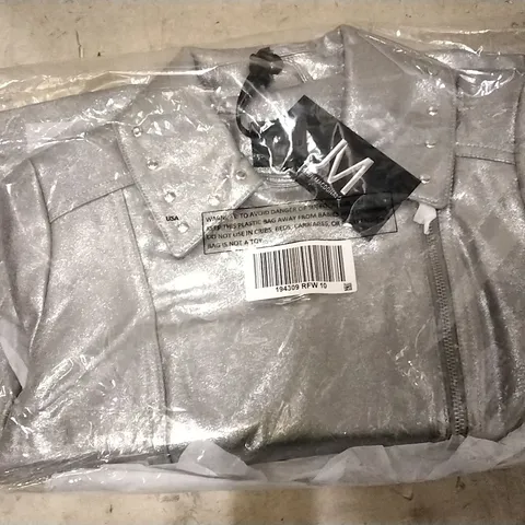 BOX OF APPROXIMATELY 13 JULIEN MACDONALD METALLIC BIKER JACKET IN SILVER SIZE 10