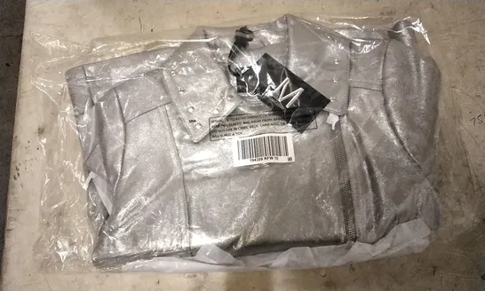 BOX OF APPROXIMATELY 13 JULIEN MACDONALD METALLIC BIKER JACKET IN SILVER SIZE 10