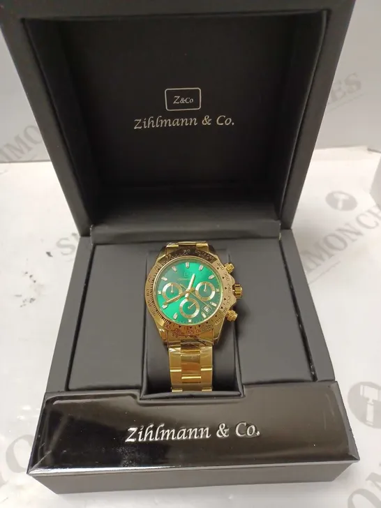 ZIHLMANN & CO GREEN TRIPLE DIAL BRACELET STRAP WRISTWATCH