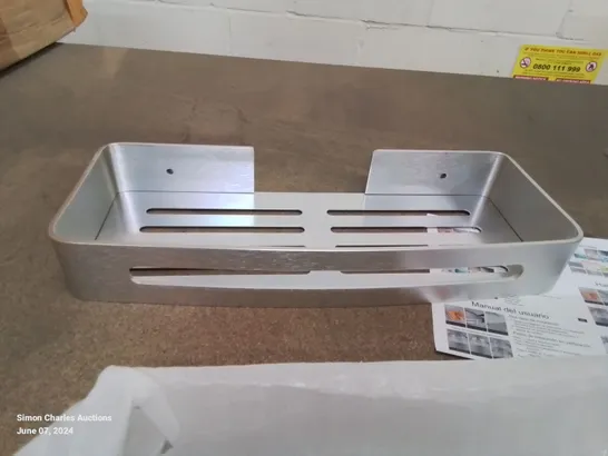 A SET OF 2 BOXED METAL SHOWER SHELVES WITH FIXINGS AND ADHESIVES 