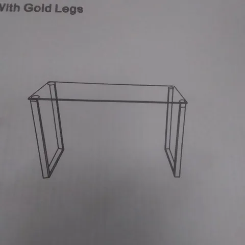 BOXED MEGAN CLEAR GLASS RECTANGULAR CONSOLE TABLE WITH GOLD LEGS (2 BOXES)