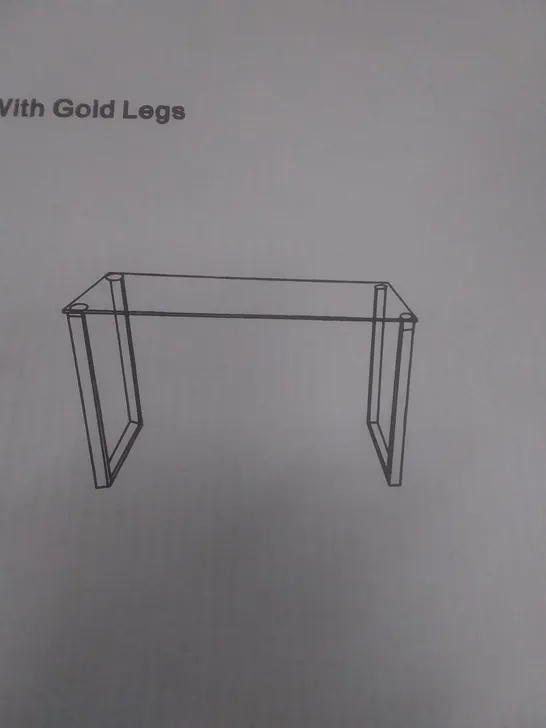 BOXED MEGAN CLEAR GLASS RECTANGULAR CONSOLE TABLE WITH GOLD LEGS (2 BOXES)