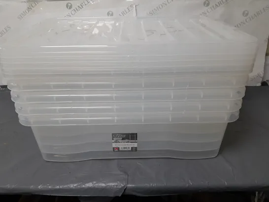 LOT OF 5 WHAM CLEAR PLASTIC 32L STORAGE CRATES