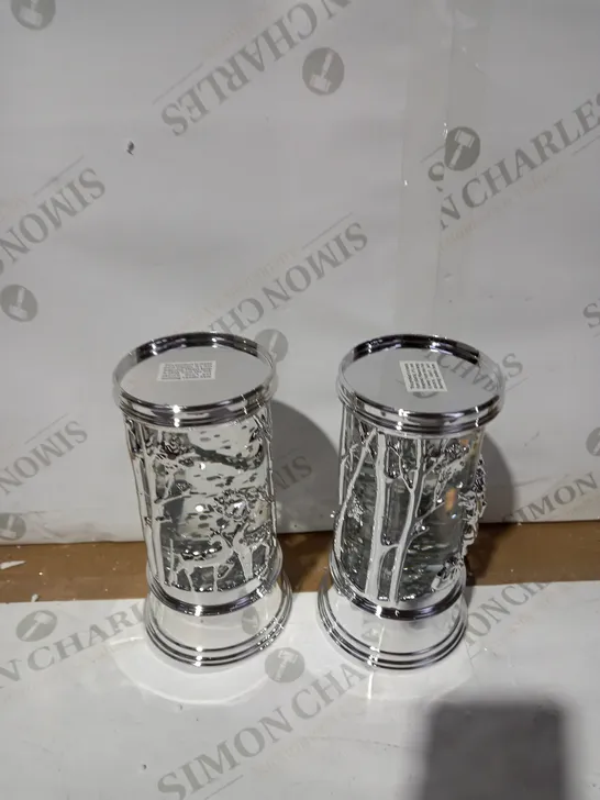 HOME REFLECTIONS SET OF 2 PRELIT SWIRLING GLITTER SCENIC PILLARS - SILVER