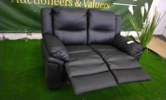 DESIGNER BLACK FAUX LEATHER RECLINING TWO SEATER SOFA