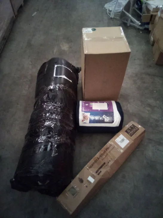 PALLET OF ASSORTED ITEMS INCLUDING FOPAMTRI ARTIFICIAL PLANTS, SILENT NIGHT DUVET, VACMASTER WET AND DRY VACUUM CLEANER, INOFIA MATTRESS TOPPER, ANDREX TOILET ROLLS