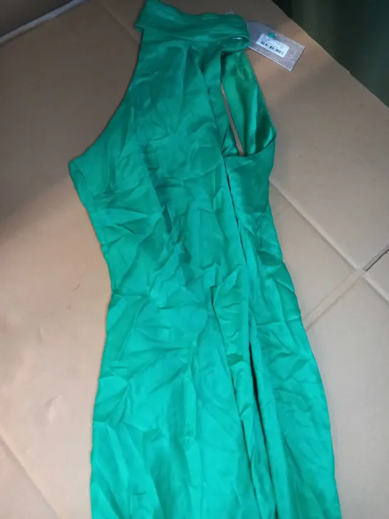 MESHKI GREEN SATIN DRAPE BACK MAXI DRESS - MEDIUM