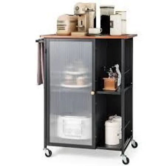 BOXED COSTWAY SINGLE DOOR BLACK MOBILE CABINET CART