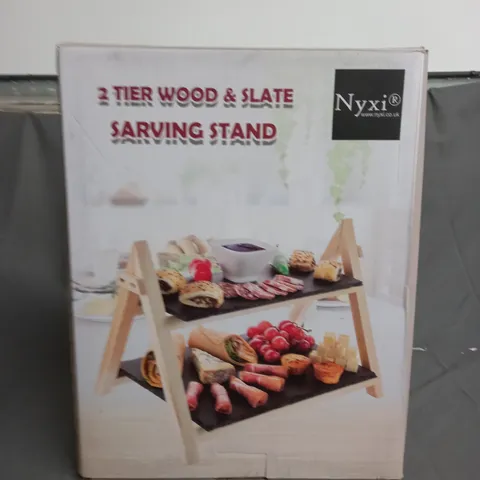 NYXI 2 TIER WOOD AND SLATE SARVING STAND
