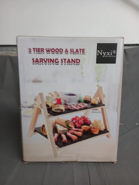 NYXI 2 TIER WOOD AND SLATE SARVING STAND