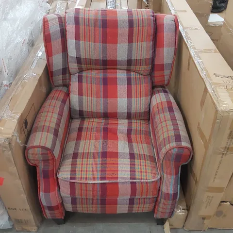 DESIGNER TARTAN PATTERN FABRIC UPHOLSTERED CHAIR 